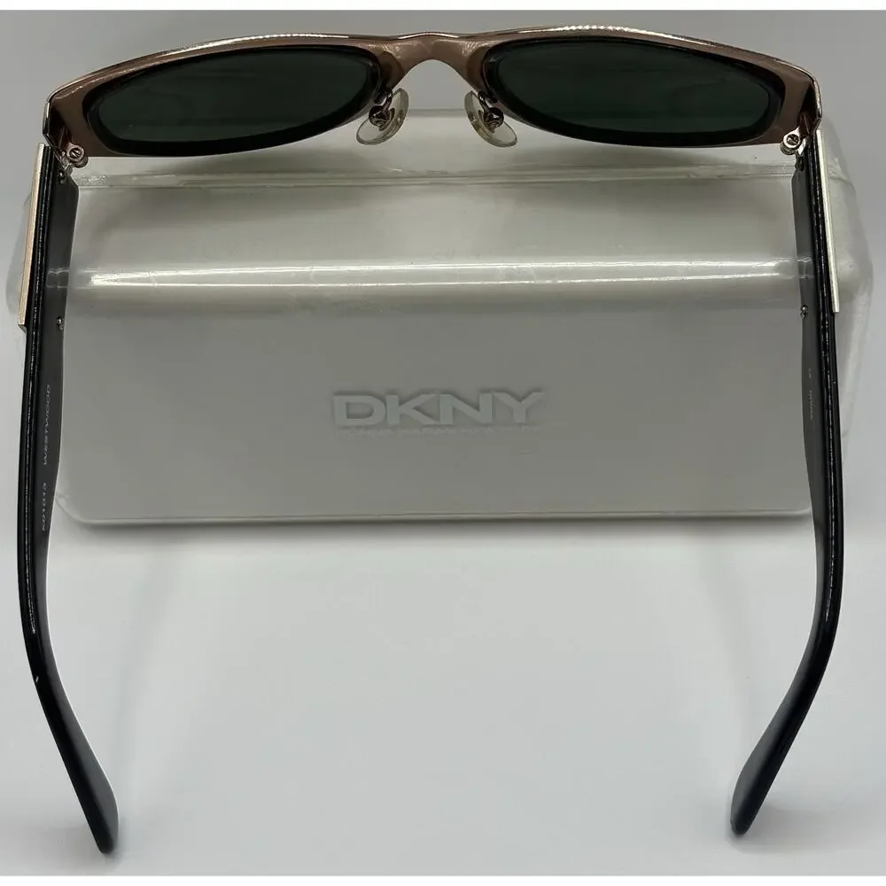 DKNY Westwood K01013 Sunglasses Brown Wrap Frame Green Lens Women’s Retro